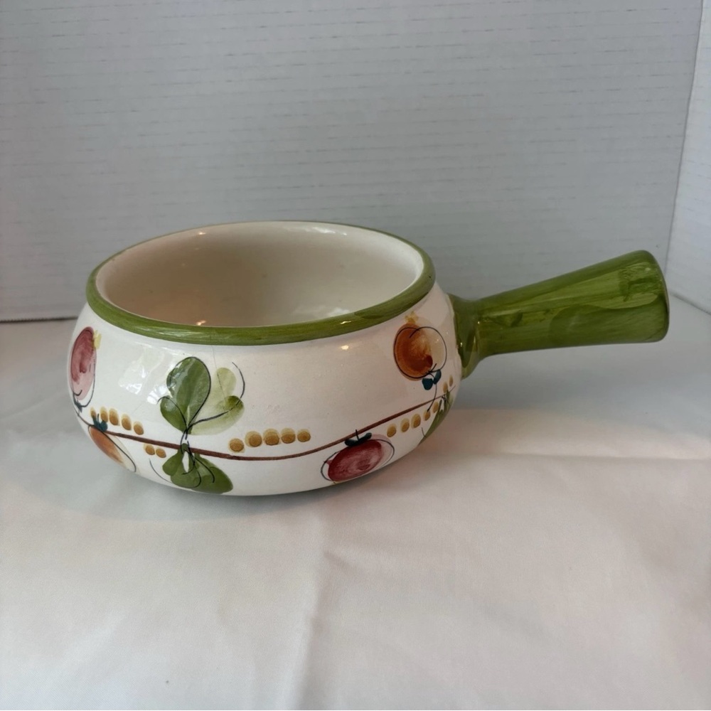 Vintage Hand-Painted Portugal Ceramic Soup Bowl with Handle 5.5”